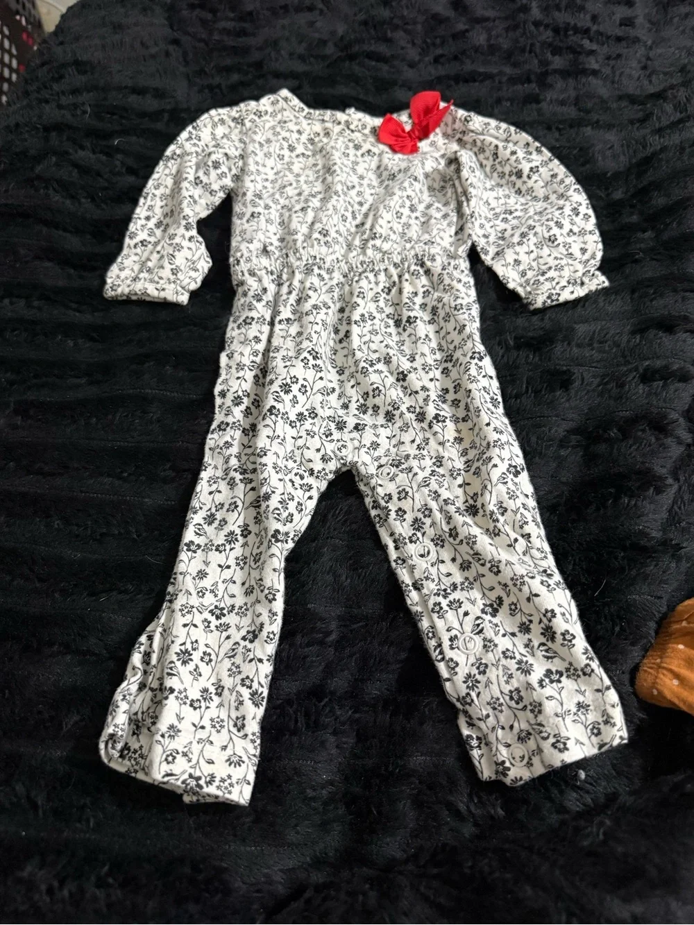 Carter's White Floral One-Piece with Red Bow Accent